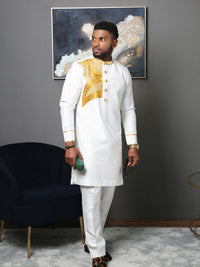 White Embroidered Men's Two-Piece Outfit | Traditional African Men's Wear