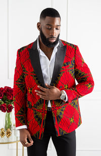 African Blazers for Men - Tailored Fit Double Breasted African Print Formal Blazer - CHARLES