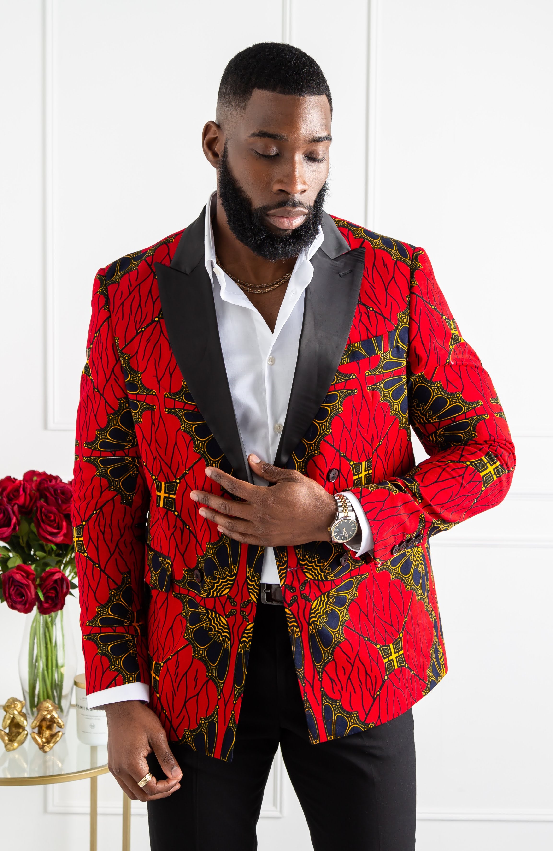 African Blazers for Men - Tailored Fit Double Breasted African Print Formal Blazer - CHARLES