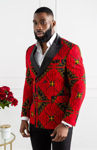 African Blazers for Men - Tailored Fit Double Breasted African Print Formal Blazer - CHARLES