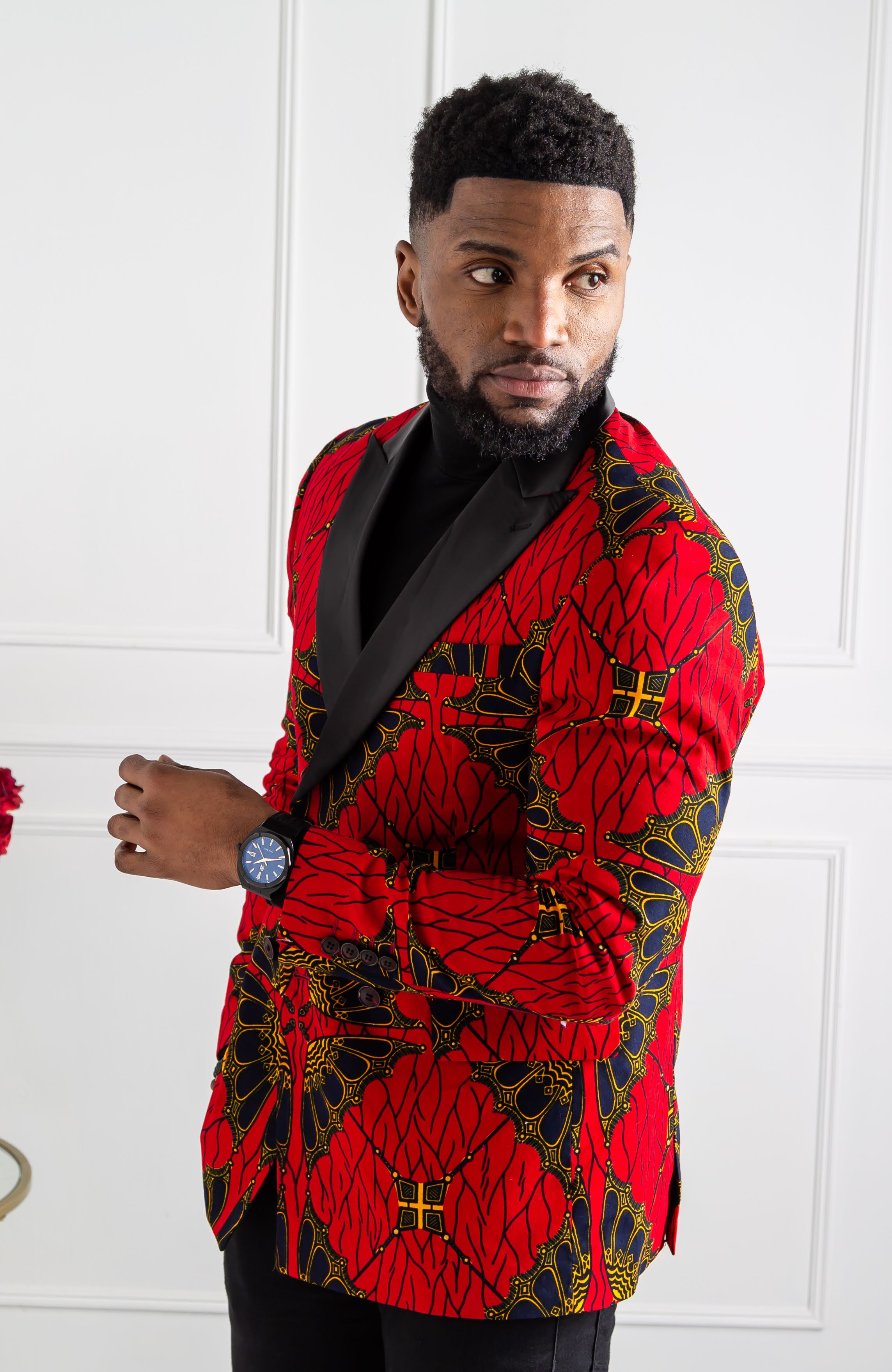 African Blazers for Men - Tailored Fit Double Breasted African Print Formal Blazer - CHARLES