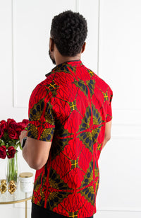 African Print Polo Shirt for Men | Grandad Collar Ankara Shirt - CHARLES