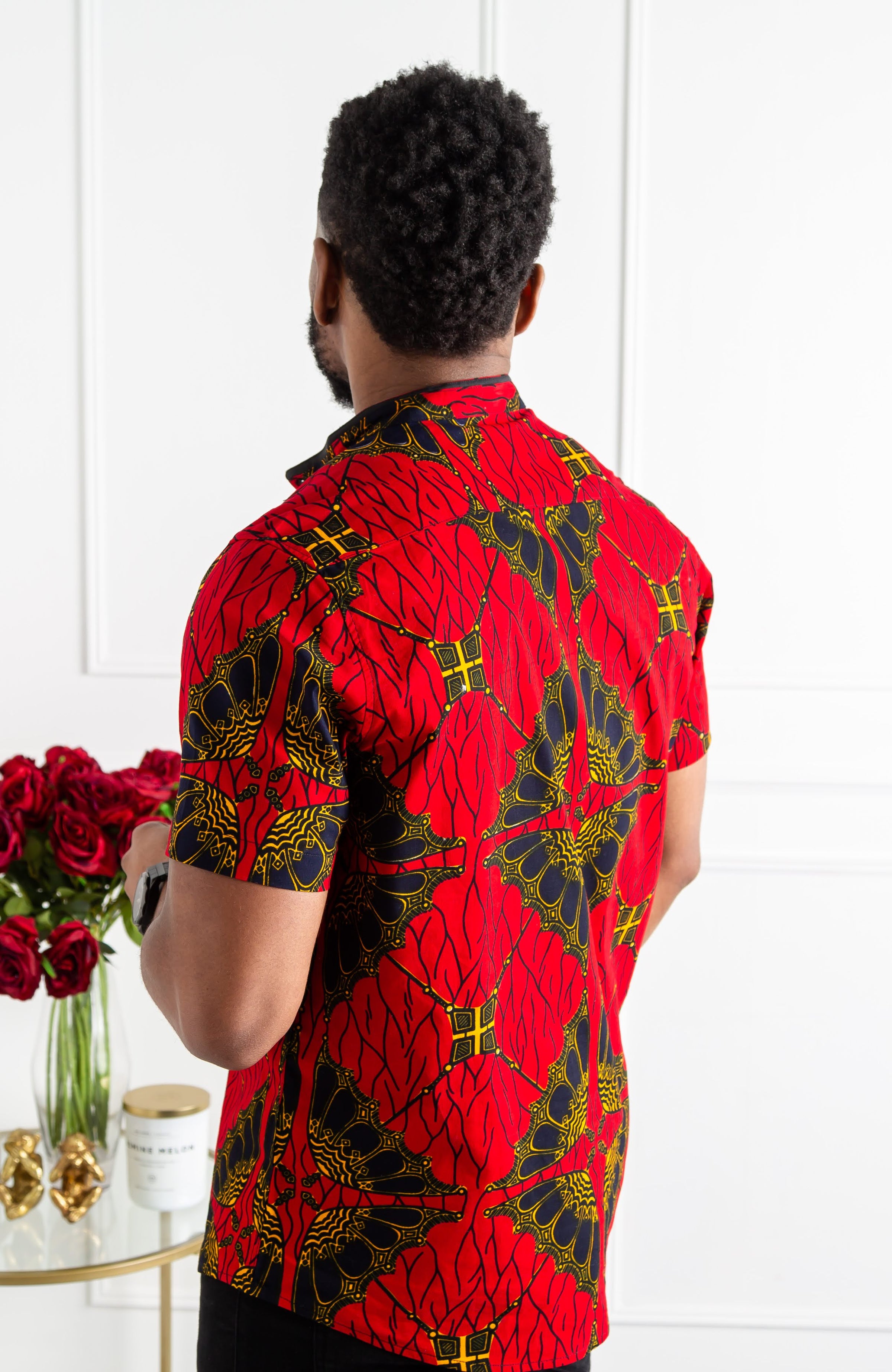 African Print Polo Shirt for Men | Grandad Collar Ankara Shirt - CHARLES