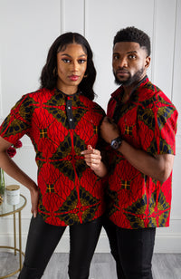 African Print Polo Shirt for Men | Grandad Collar Ankara Shirt - CHARLES