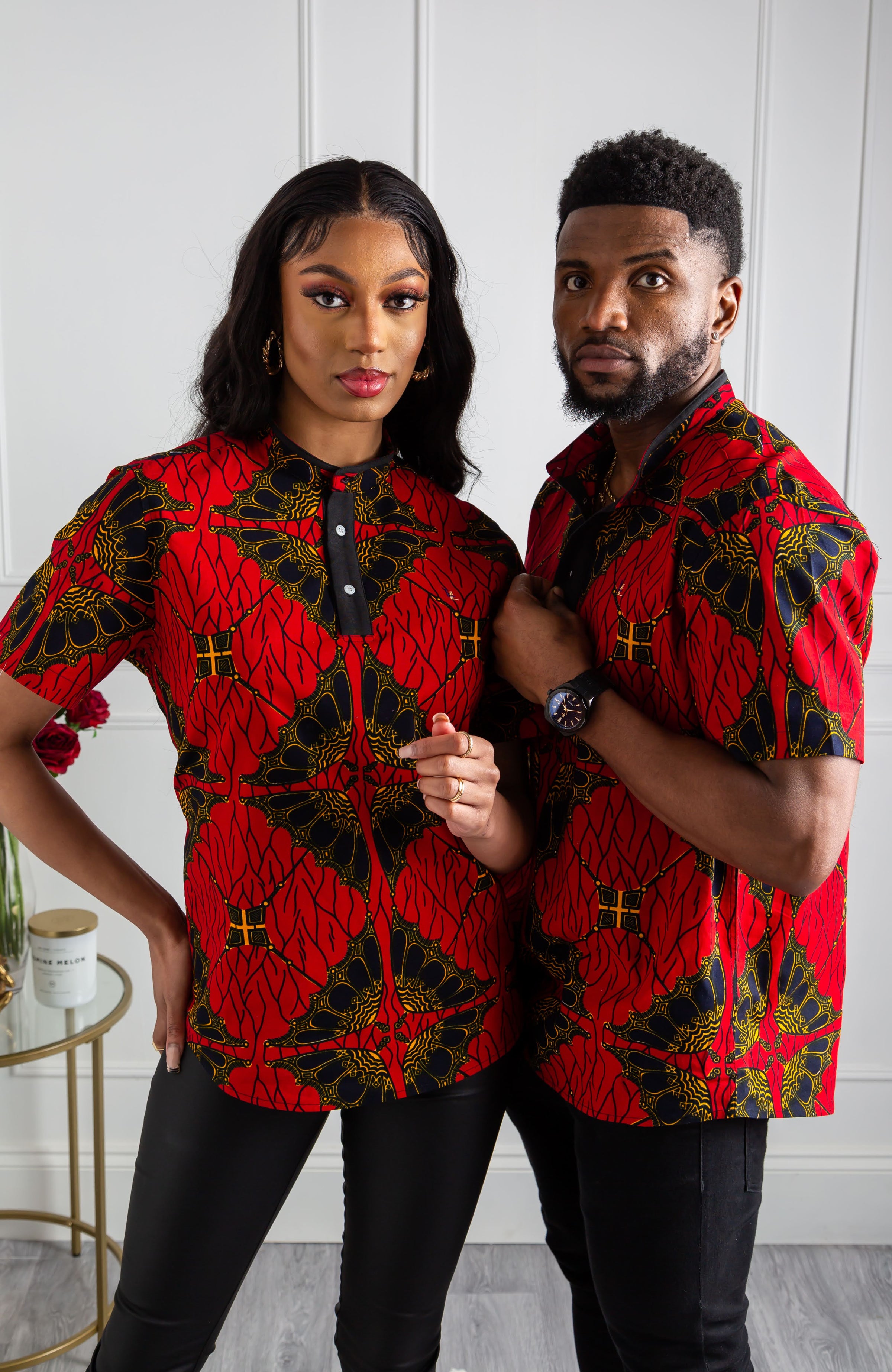 African Print Polo Shirt for Men | Grandad Collar Ankara Shirt - CHARLES