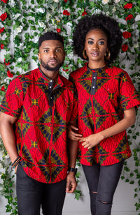 African Print Polo Shirt for Men | Grandad Collar Ankara Shirt - CHARLES