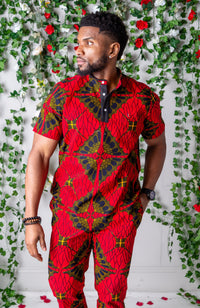 African Print Polo Shirt for Men | Grandad Collar Ankara Shirt - CHARLES