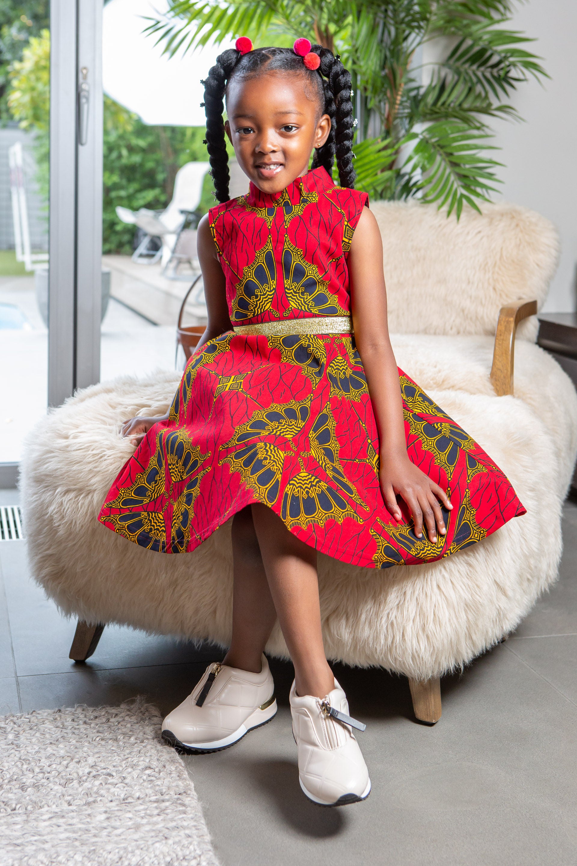 African Print Dress for Girls | Sleeveless Turtleneck Midi Dress for Girls - CORDELIA