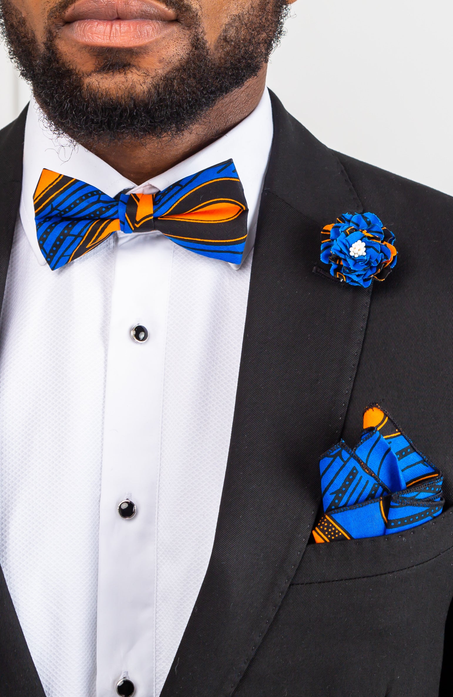 Ankara Necktie and Bow Tie Set - African Men's Wear Tie Set 5 Pieces - ELIJAH