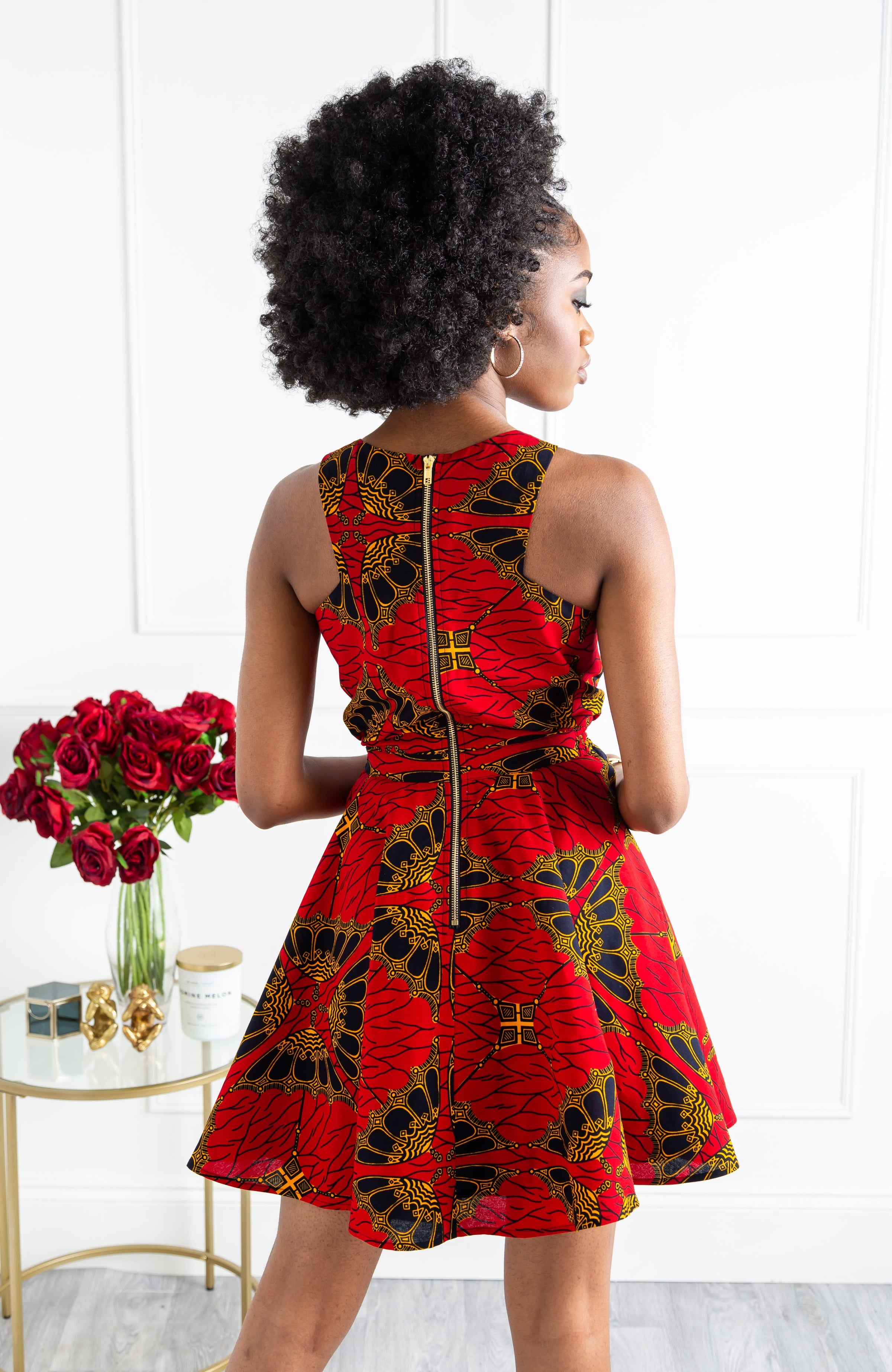 Red Ankara Cross Front Mini Length Dress - CORDELIA