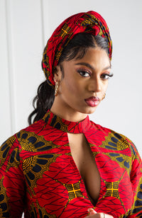 Turtleneck Plunge African Print Maxi Dress | Long Sleeved Maxi Dress - CORDELIA