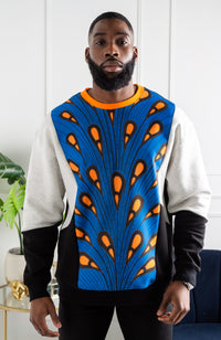 Men's African Print Crew Neck Sweatshirt | V Block Sweatshirt | ENUGU