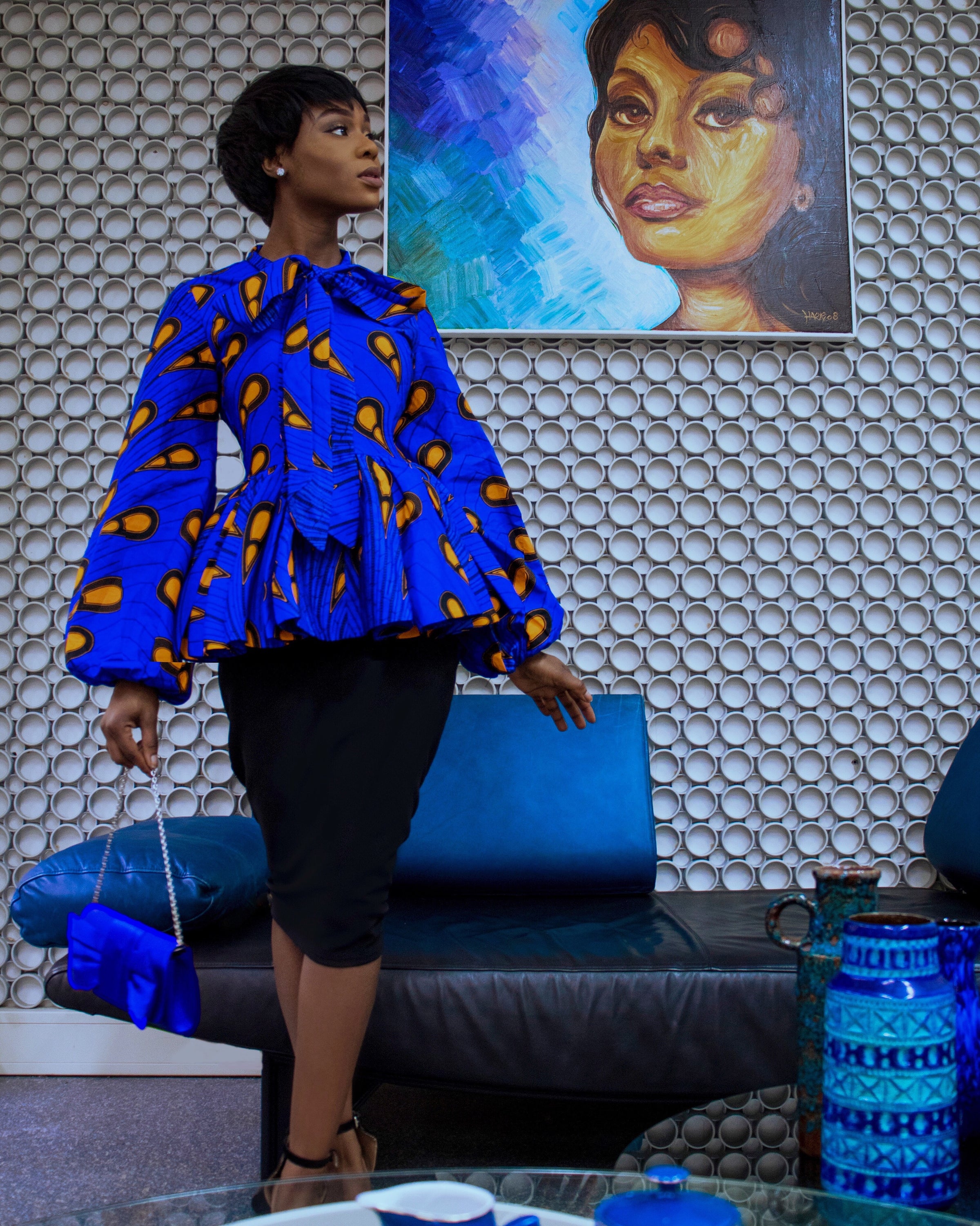 African Print Pussybow Peplum blouse - ELLA