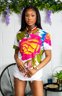 African Print Short Sleeved Shirt for Women - THALIA
