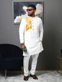 White Embroidered Men's Two-Piece Outfit | Traditional African Men's Wear