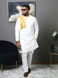 White Embroidered Men's Two-Piece Outfit | Traditional African Men's Wear