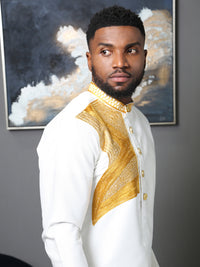 White Embroidered Men's Two-Piece Outfit | Traditional African Men's Wear