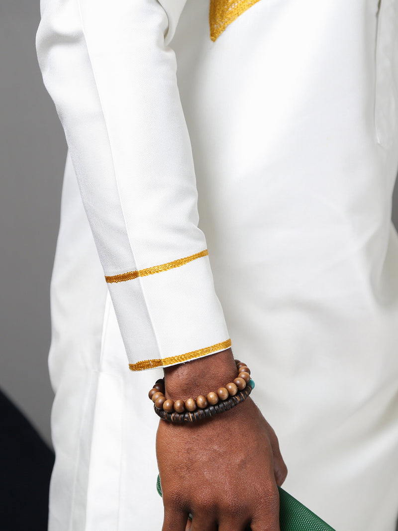 White Embroidered Men's Two-Piece Outfit | Traditional African Men's Wear