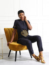 Navy Blue Embroidered Women's Two-Piece Set | Elegant African Attire