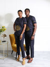 Navy Blue Embroidered Men's Two-Piece Set | African Traditional Attire