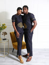 Navy Blue Embroidered Women's Two-Piece Set | Elegant African Attire