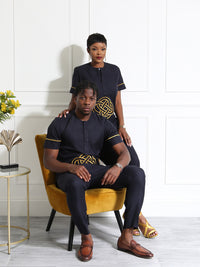 Navy Blue Embroidered Women's Two-Piece Set | Elegant African Attire