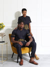 Navy Blue Embroidered Men's Two-Piece Set | African Traditional Attire