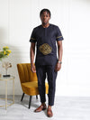 Navy Blue Embroidered Men's Two-Piece Set | African Traditional Attire