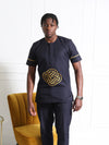 Navy Blue Embroidered Men's Two-Piece Set | African Traditional Attire