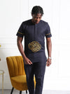 Navy Blue Embroidered Men's Two-Piece Set | African Traditional Attire