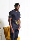 Navy Blue Embroidered Men's Two-Piece Set | African Traditional Attire