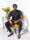 Navy Blue Embroidered Men's Two-Piece Set | African Traditional Attire