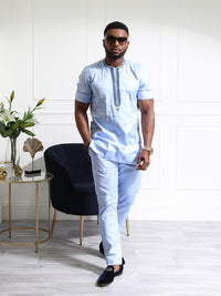 Men's African Two-Piece Set – Embroidered Tunic and Tailored Trouser Set