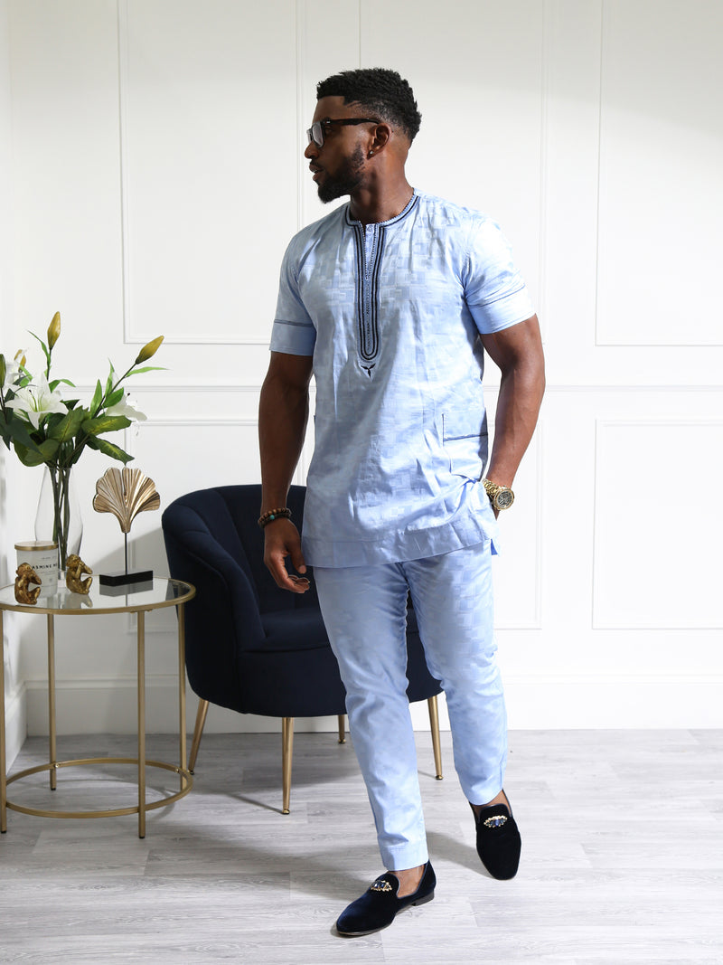 Men's African Two-Piece Set – Embroidered Tunic and Tailored Trouser Set