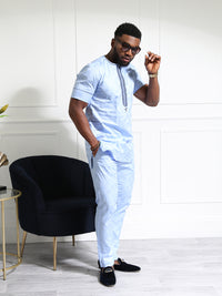 Men's African Two-Piece Set – Embroidered Tunic and Tailored Trouser Set