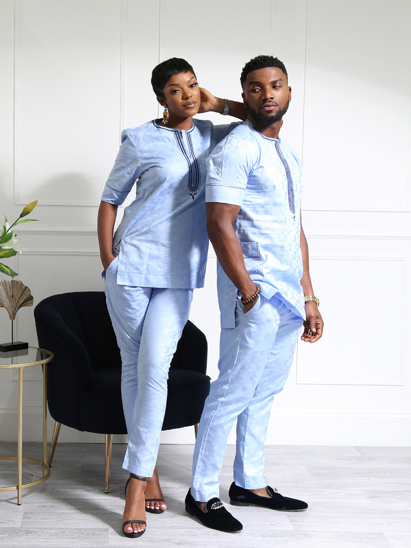 Men's African Two-Piece Set – Embroidered Tunic and Tailored Trouser Set