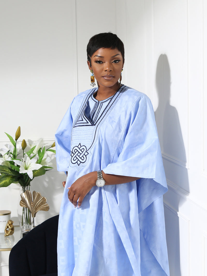 Sky Blue Women's Agbada Set – Elegant Traditional African Attire