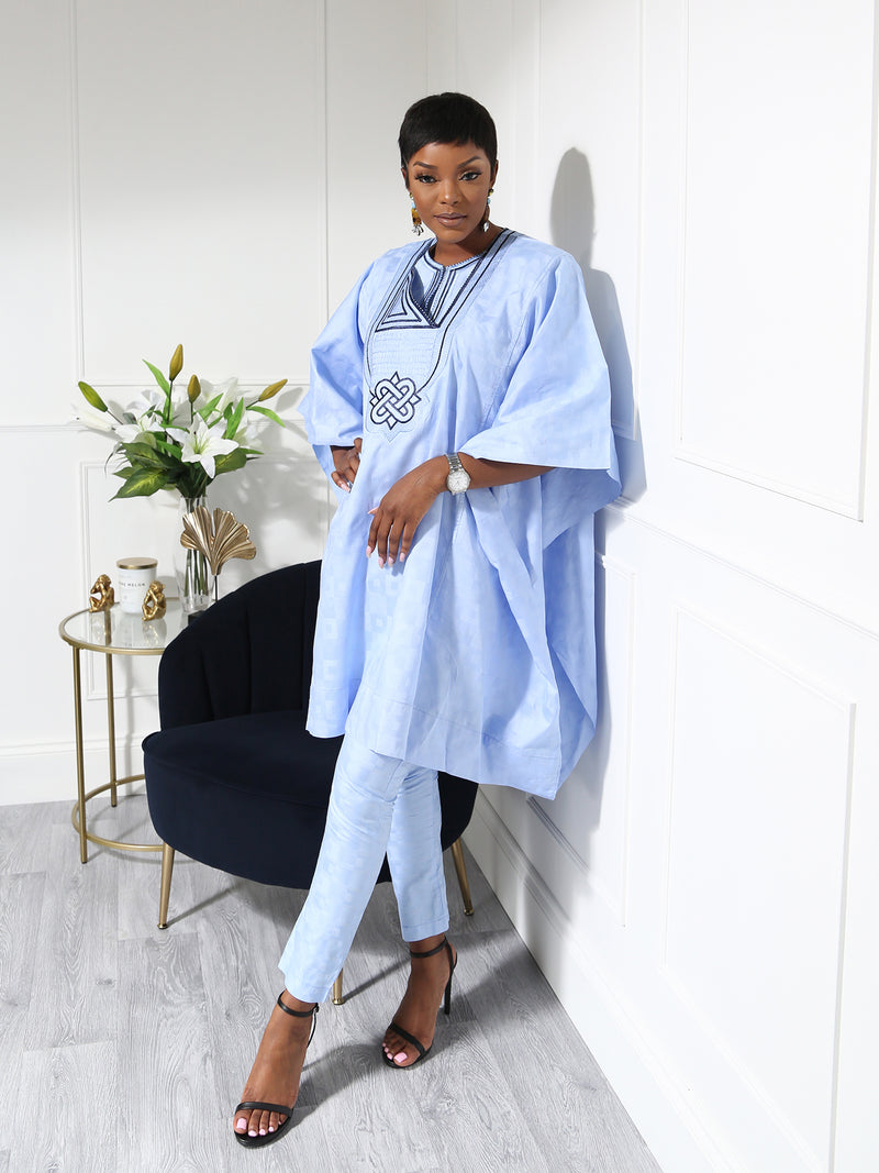 Sky Blue Women's Agbada Set – Elegant Traditional African Attire