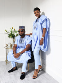 Sky Blue Men's Agbada Set with Embroidery | Elegant African Formal Wear