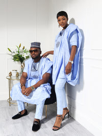 Sky Blue Men's Agbada Set with Embroidery | Elegant African Formal Wear