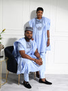 Sky Blue Men's Agbada Set with Embroidery | Elegant African Formal Wear