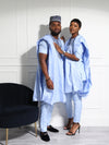 Sky Blue Men's Agbada Set with Embroidery | Elegant African Formal Wear