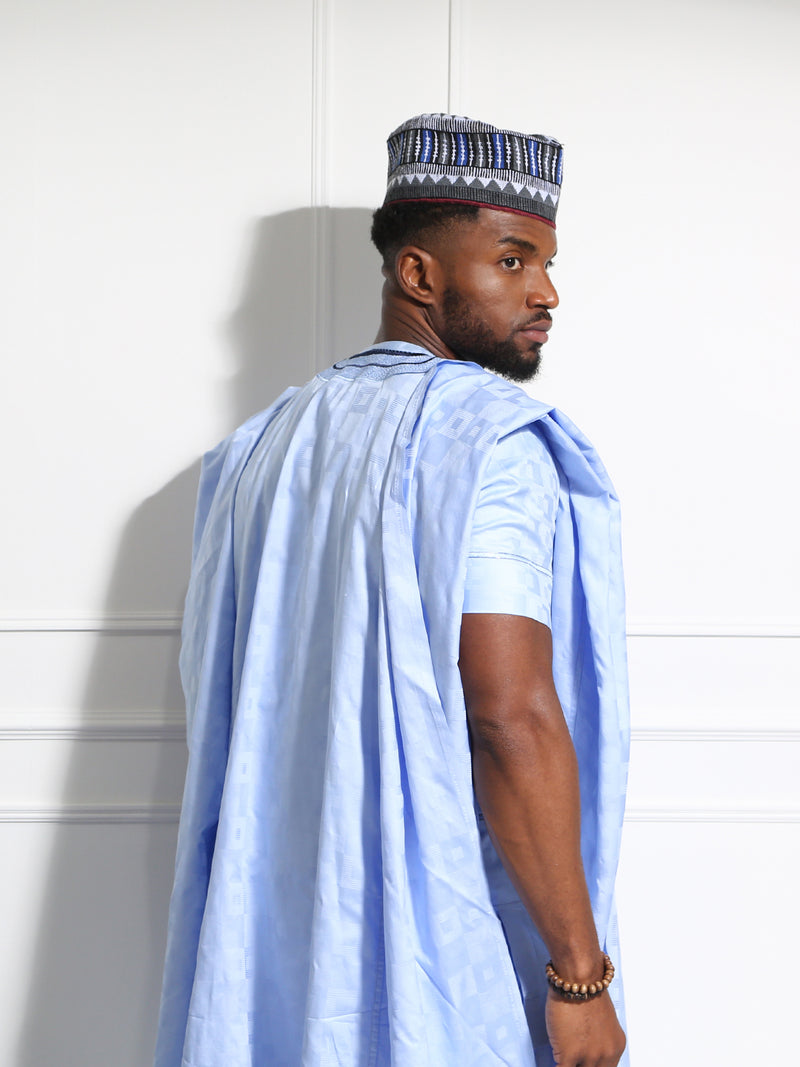 Sky Blue Men's Agbada Set with Embroidery | Elegant African Formal Wear