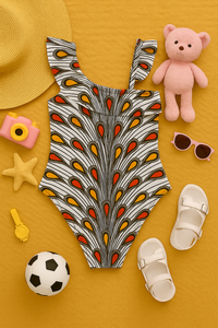 Girls Ankara Ruffle Swimsuit One Shoulder African Print Swimwear - UYO