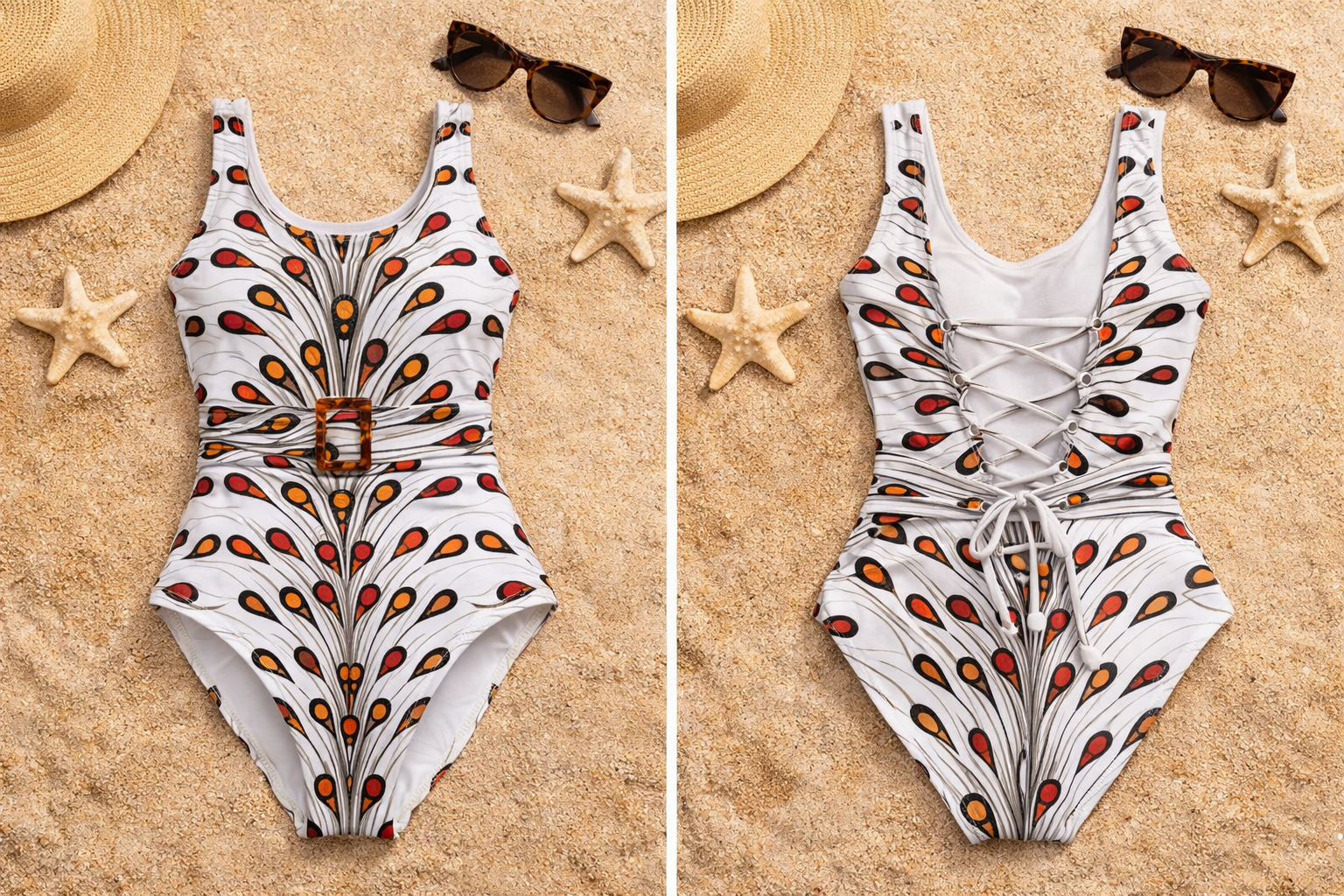 3 Piece African Print Swimwear Set - Bathing Suit with Kimono & Headtie - UYO
