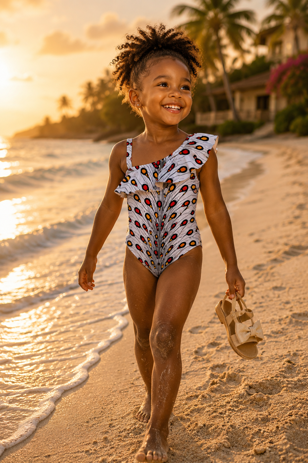 Girls Ankara Ruffle Swimsuit One Shoulder African Print Swimwear - UYO