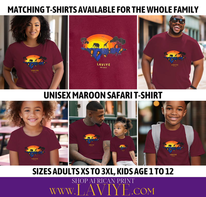 Little Boys Maroon African Safari Graphic Kids Unisex T-shirt | ENUGU