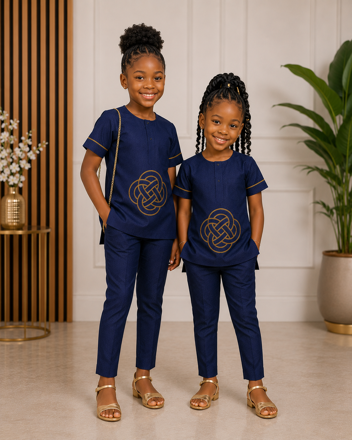 Thanksgiving two piece for Girls, Tunic Set, Church Wear, Birthday Outfit, Wedding Guest Set, Girls Navy Blue Embroidered Two Piece Outfit,