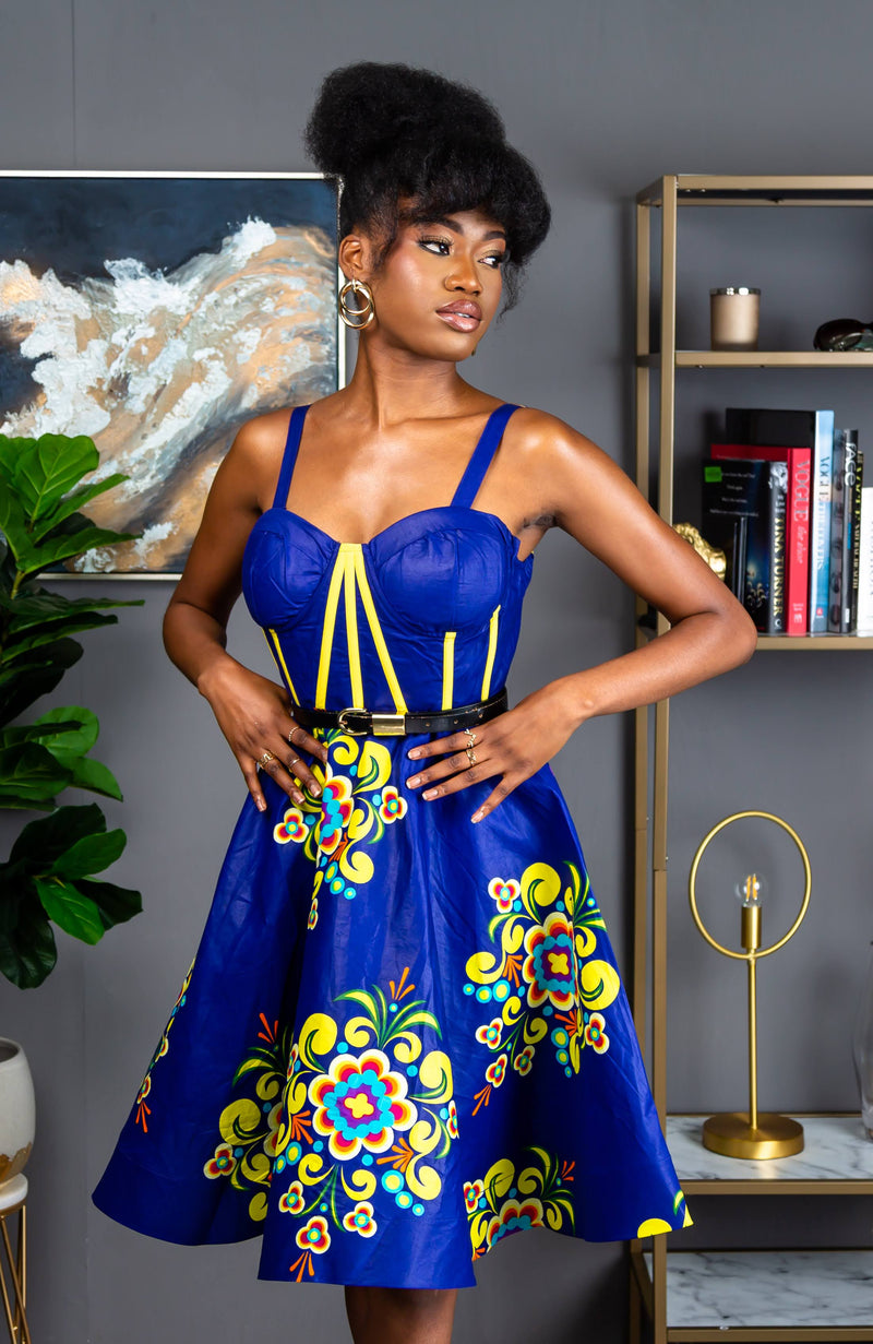 African Print Fit & Flare Corset Midi Dress - FRANCA LAVIYE African Print Fit & Flare Corset Midi Dress - FRANCA LAVIYE
