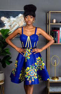 African Print Fit & Flare Corset Midi Dress - FRANCA